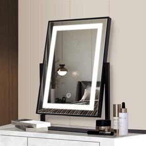 img 4 attached to ANDY STAR Black Vanity Mirror with Lights: Modern LED Lighted Makeup Mirror featuring 2 Color Lighting Modes for Tabletop Use, 14x19&#39;&#39; Rectangle, 180°Rotation and Smart Touch Control - Ideal Bedroom Makeup Mirror