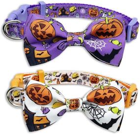 img 4 attached to 🎃 Halloween Dog Collar with Bowtie: 2 Pack Holiday Pumpkin Ghost Pet Collar for Dogs!