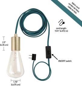 img 2 attached to 🌍 Globe Electric Emile Plug-In Pendant Light: Teal 15-ft Cord, Rocker Switch, Brass Socket - 180''