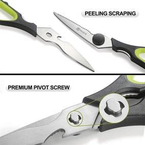 img 3 attached to PAUDIN Kitchen Shears, High-Quality Stainless Steel & Ultra Sharp Scissors with Easy 🔪 Disassembly, Versatile Multipurpose Food Shears for Meat, Pizza, Chicken, Fish, Salad, Herbs, BBQ, Black Green