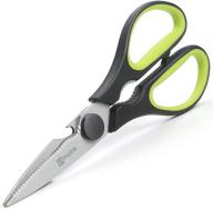 paudin kitchen shears, high-quality stainless steel & ultra sharp scissors with easy 🔪 disassembly, versatile multipurpose food shears for meat, pizza, chicken, fish, salad, herbs, bbq, black green logo