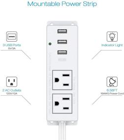 img 3 attached to 🔌 White Wall Mount Power Outlet Strip with 3A USB, Mountable Power Strip featuring 2 AC Outlets and 3 USB Ports, Under Desk Mount Power Outlet Strip with 6.56ft Cord