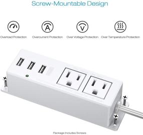 img 2 attached to 🔌 White Wall Mount Power Outlet Strip with 3A USB, Mountable Power Strip featuring 2 AC Outlets and 3 USB Ports, Under Desk Mount Power Outlet Strip with 6.56ft Cord