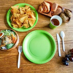 img 2 attached to 🍽️ 120-Piece Disposable Green Dinnerware Set for Parties - Includes Party Paper Plates, Cups, Flatware - 9-Inch Dinner Plates, 9oz Cups, Knives, Forks, and Spoons - Serves 24