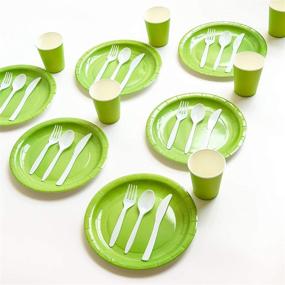 img 3 attached to 🍽️ 120-Piece Disposable Green Dinnerware Set for Parties - Includes Party Paper Plates, Cups, Flatware - 9-Inch Dinner Plates, 9oz Cups, Knives, Forks, and Spoons - Serves 24