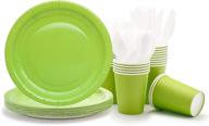 🍽️ 120-piece disposable green dinnerware set for parties - includes party paper plates, cups, flatware - 9-inch dinner plates, 9oz cups, knives, forks, and spoons - serves 24 logo