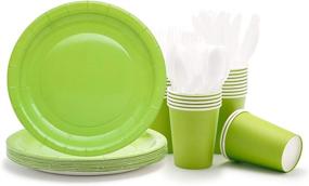 img 4 attached to 🍽️ 120-Piece Disposable Green Dinnerware Set for Parties - Includes Party Paper Plates, Cups, Flatware - 9-Inch Dinner Plates, 9oz Cups, Knives, Forks, and Spoons - Serves 24