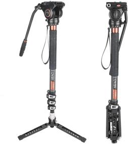 img 4 attached to 📷 Cayer CF34 Carbon Fiber Camer Monopod Kit - 71 inch Professional Telescopic Video Monopods with Fluid Head and Folding Base - Ideal for DSLR Video Cameras Camcorders, includes Extra Sliding Plate