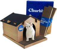 🐱 churbly's cat house and scratcher for indoor cats - durable cardboard hideaway shelter with triple-sided scratching pads logo