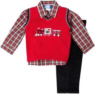 🚂 adorable red train appliqued holiday three piece sweater set for good lad toddler and 4/7 boys logo