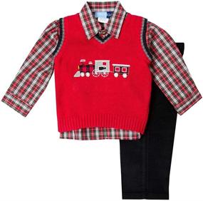 img 1 attached to 🚂 Adorable Red Train Appliqued Holiday Three Piece Sweater Set for Good Lad Toddler and 4/7 Boys