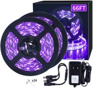 ultimate 66ft/20m led black light strip kit - powerful 1200 units lamp beads, 385nm-400nm wavelength, 12v flexible blacklight fixtures for indoor, birthday, wedding, dark party - non-waterproof логотип