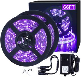 img 4 attached to Ultimate 66ft/20M LED Black Light Strip Kit - Powerful 1200 Units Lamp Beads, 385nm-400nm Wavelength, 12V Flexible Blacklight Fixtures for Indoor, Birthday, Wedding, Dark Party - Non-Waterproof