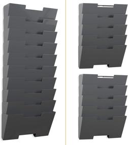 img 1 attached to 📚 Wider Than Letter Size 13 Inch Gray Wall Mount Vertical File Organizer Rack - 10 Sectional Modular Design for Multi-Purpose Organization, Displaying Magazines, Sorting Files and Folders