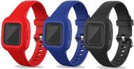 bands compatible with garmin vivofit jr 3 - replacement silicone wristbands for kids (red, black, dark blue) logo
