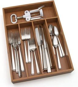 img 1 attached to 🎍 Bamboo Wood Flatware Organizer by Lipper International - 5 Compartment, 10.375 x 14.25 x 2 inches