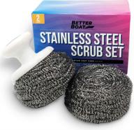 🧽 premium stainless steel scrub set: marine grade scouring pads & brush handle - ideal for refinishing wood furniture and boat teak decks логотип