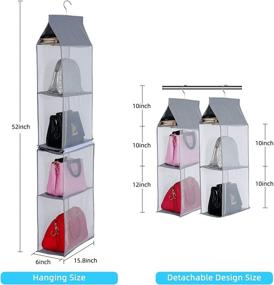 img 2 attached to 👜 KEEPJOY Detachable Hanging Handbag Purse Organizer for Closet, Storage Holder with 4 Shelves Space Saving System (Pack of 2 Grey)
