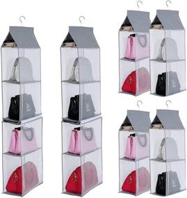 img 4 attached to 👜 KEEPJOY Detachable Hanging Handbag Purse Organizer for Closet, Storage Holder with 4 Shelves Space Saving System (Pack of 2 Grey)