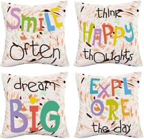 img 4 attached to 🌈 Colorful Quotes Saying Decorative Pillow Covers - 18x18 Inch Cushion Protectors Set of 4, Cartoon Font Dream Big, Smile Often, Think Happy, Explore