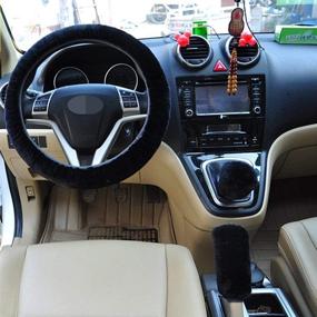img 2 attached to 🚗 Black Plush Non-Slip Car Decoration Steering Wheel Handbrake Gear Shift Cover - Cdycam New