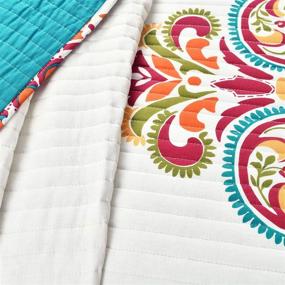 img 1 attached to 🛏️ Lush Decor Clara Turquoise and Tangerine King Quilt Set – 3 Piece