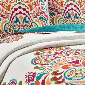 img 3 attached to 🛏️ Lush Decor Clara Turquoise and Tangerine King Quilt Set – 3 Piece