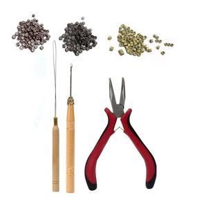 img 2 attached to Fannace Hair Extension Tool Kit: Plier Hook Pulling Needle + 500 Pieces 🧵 of 5mm Micro Silicone Link Rings Beads - Brown | Professional Hair Styling Tools Accessory