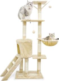 img 4 attached to ABclown 54-Inch Cat Tree Tower for Indoor Cats - Multi-Level Condo with Large Perch, Baskets, Sisal Scratching Posts & Cat Climbing Stand Toy - Ideal for Kittens' Play and Rest Activities