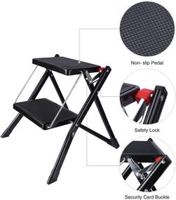 img 2 attached to RedSwing 2 Step Stool for Adults - 250lbs Capacity, Foldable Kitchen Small Step Ladder, Heavy-Duty Steel with Wide Anti-Slip Pedal, Black