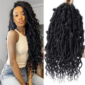 img 4 attached to 🦋 4 пачки косичек-богинь "Goddess Locs": косички-бабочки 24 дюйма для черных женщин - длинные наращенные косички (#1B)