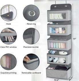 img 1 attached to 🗄️ Efficient Over-the-Door Hanging Organizer Storage with 5 Large Pockets - Grey, Wall Mounted Storage for Pantry, Nursery, Bathroom, Closet, and Dorm Room - Includes Clear Windows and 2 Metal Hooks