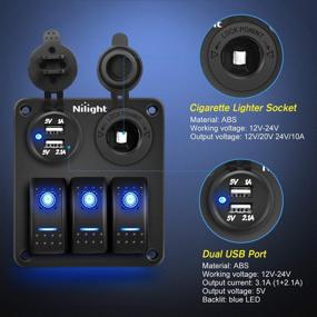 img 2 attached to Nilight 90115C 3 Gang Rocker Switch Panel – Water-resistant Pre-Wired Aluminum Panel with USB Charger & Cigarette Lighter for Cars, RVs, and Trucks