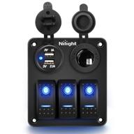 nilight 90115c 3 gang rocker switch panel – water-resistant pre-wired aluminum panel with usb charger & cigarette lighter for cars, rvs, and trucks logo