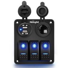 img 4 attached to Nilight 90115C 3 Gang Rocker Switch Panel – Water-resistant Pre-Wired Aluminum Panel with USB Charger & Cigarette Lighter for Cars, RVs, and Trucks