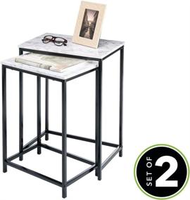 img 3 attached to 🏺 Set of 2 Modern Nesting Side/End Tables - Sturdy Vintage Rustic Industrial Accent Furniture for Living Room, Bedroom - Marble/Black Metal Wood Design - mDesign