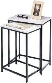 img 4 attached to 🏺 Set of 2 Modern Nesting Side/End Tables - Sturdy Vintage Rustic Industrial Accent Furniture for Living Room, Bedroom - Marble/Black Metal Wood Design - mDesign