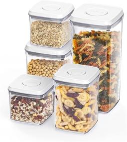 img 4 attached to 🍽️ ANVAVA 5-Piece Airtight Food Storage Container Set - Kitchen Pantry Organization and Storage Containers with Easy One-Button Opening, Clear BPA-Free Plastic Canisters with Airtight Lids