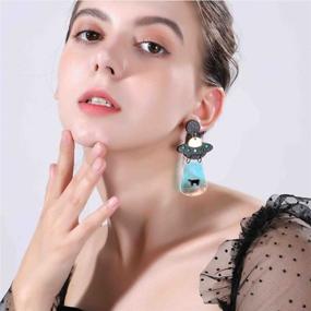 img 3 attached to 👽 4-Piece Acrylic Earrings Set: Adorable UFO Alien Spaceship, Question Mark, Cassette & Donut Dangle Drop Earrings. Funny and Exaggerated Acrylic Earrings Set for Women and Girls