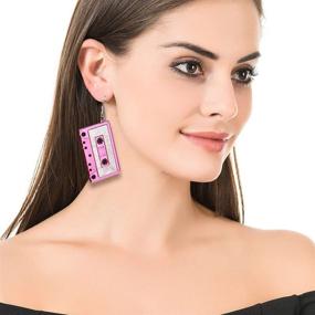 img 1 attached to 👽 4-Piece Acrylic Earrings Set: Adorable UFO Alien Spaceship, Question Mark, Cassette & Donut Dangle Drop Earrings. Funny and Exaggerated Acrylic Earrings Set for Women and Girls