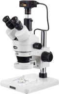 🔬 amscope sm-1tszz-144s-10m digital trinocular stereo zoom microscope, wh10x and wh20x eyepieces, 3.5x-180x magnification, 0.7x-4.5x zoom objective, 144-led ring light, pillar stand, 110v-240v, includes 0.5x and 2.0x barlow lenses and 10mp camera with reduction lens and software logo