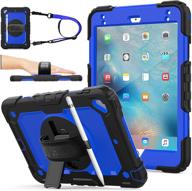 📱 seymac stock ipad mini 5/4 case | full-body protection with 360° rotating stand, pencil holder, screen protector | hand strap | fits 7.9 inch (blue+black) logo