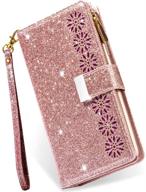 📱 kudex iphone 12 pro max case wallet with card holder – bling sparkly glitter flip pu leather magnetic kickstand zipper wallet case with card slot & wrist strap for iphone 12 pro max 6.7inch 5g (rose gold) logo