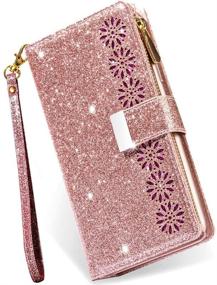 img 4 attached to 📱 Kudex iPhone 12 Pro Max Case Wallet with Card Holder – Bling Sparkly Glitter Flip PU Leather Magnetic Kickstand Zipper Wallet Case with Card Slot & Wrist Strap for iPhone 12 Pro Max 6.7inch 5G (Rose Gold)