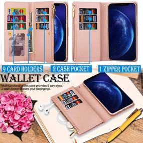 img 1 attached to 📱 Kudex iPhone 12 Pro Max Case Wallet with Card Holder – Bling Sparkly Glitter Flip PU Leather Magnetic Kickstand Zipper Wallet Case with Card Slot & Wrist Strap for iPhone 12 Pro Max 6.7inch 5G (Rose Gold)