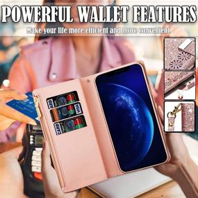 img 2 attached to 📱 Kudex iPhone 12 Pro Max Case Wallet with Card Holder – Bling Sparkly Glitter Flip PU Leather Magnetic Kickstand Zipper Wallet Case with Card Slot & Wrist Strap for iPhone 12 Pro Max 6.7inch 5G (Rose Gold)