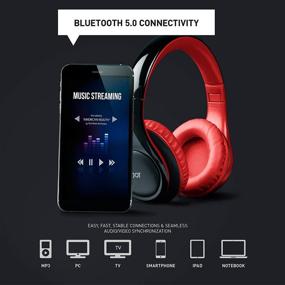 img 1 attached to Беспроводные складные стереонаушники iJoy ISO Over Ear с Bluetooth 5.0, 30-часовым аккумулятором, встроенным микрофоном - черные / красные