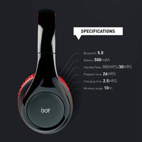 img 2 attached to Беспроводные складные стереонаушники iJoy ISO Over Ear с Bluetooth 5.0, 30-часовым аккумулятором, встроенным микрофоном - черные / красные