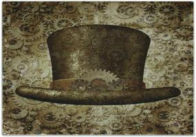 img 1 attached to 🎩 Victorian Steampunk Hat Cutting Board, Lunarable Science Fiction Fantasy Concept with Futuristic Gears and Cogs Print, Large Decorative Tempered Glass Cutting and Serving Board, Sand Brown