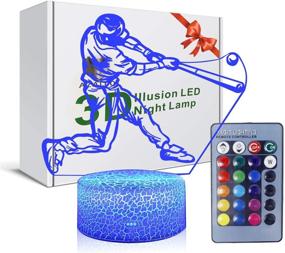 img 3 attached to AZALCO 3D Illusion Baseball Night Light Lamp - 16 Color Change Touch, White Crack Base - Perfect Birthday or Christmas Gift with Remote Control